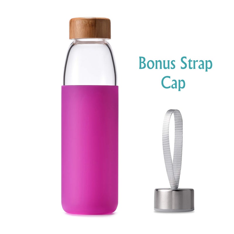 veegoal 18 Oz Borosilicate Glass Water Bottles with Bamboo Lid, BPA-FREE, Non-Slip Silicone Sleeve, and Stainless Steel Leak Proof Lid - Reusable Glass Bottle for Men and Women - Image 2